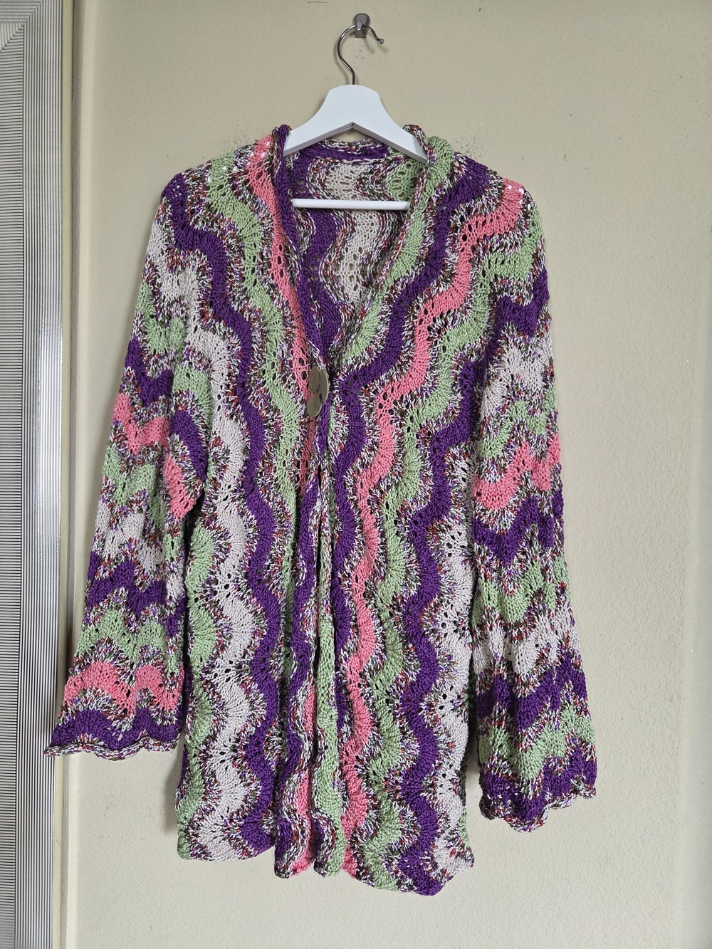 Handmade Crochet Cardigan in Purple, Pink & Green